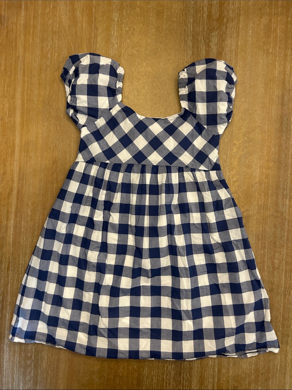 Janie and Jack Navy & White Gingham Puff-Sleeve Dress